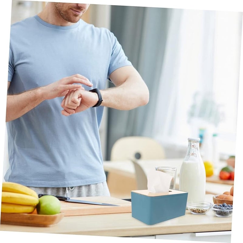 صندوق مناديل بغطاء خشبي، حامل مناديل متعدد الوظائف محمول للمنزل والسيارة والمكتب - Image 4